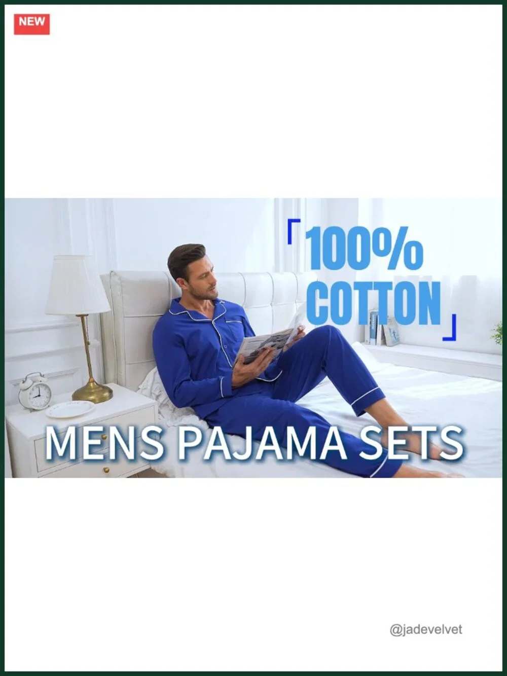 100% Cotton Men's Pajama Set Long Sleeve Sleepwear V-Neck Button Down with